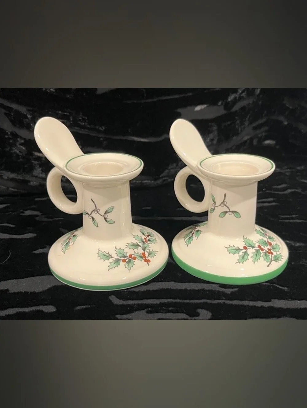 Vintage Spode Christmas Handled Chamberstick Candle Holders Made In England
